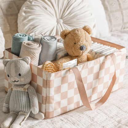 Diaper Caddy Organizer – Foldable Baby Storage Basket with Removable Divider | Waterproof & Mess-Proof Fabric, Portable Nursery Organizer for Newborn Essentials(Toile)