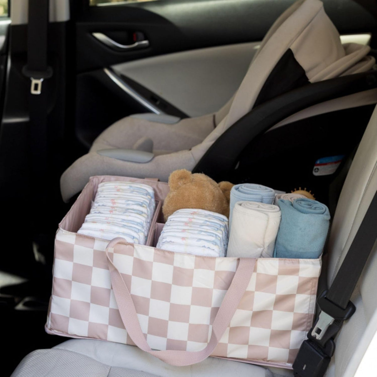 Diaper Caddy Organizer – Foldable Baby Storage Basket with Removable Divider | Waterproof & Mess-Proof Fabric, Portable Nursery Organizer for Newborn Essentials(Toile)