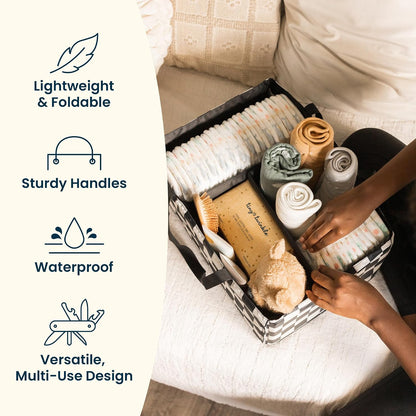 Diaper Caddy Organizer – Foldable Baby Storage Basket with Removable Divider | Waterproof & Mess-Proof Fabric, Portable Nursery Organizer for Newborn Essentials(Toile)