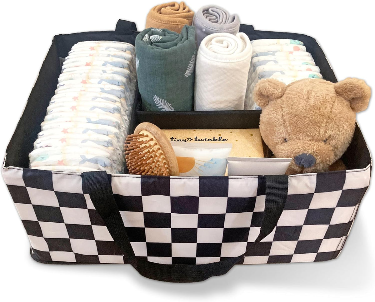 Diaper Caddy Organizer – Foldable Baby Storage Basket with Removable Divider | Waterproof & Mess-Proof Fabric, Portable Nursery Organizer for Newborn Essentials(Toile)