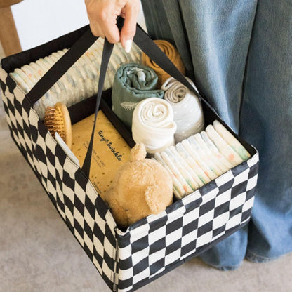 Diaper Caddy Organizer – Foldable Baby Storage Basket with Removable Divider | Waterproof & Mess-Proof Fabric, Portable Nursery Organizer for Newborn Essentials(Toile)