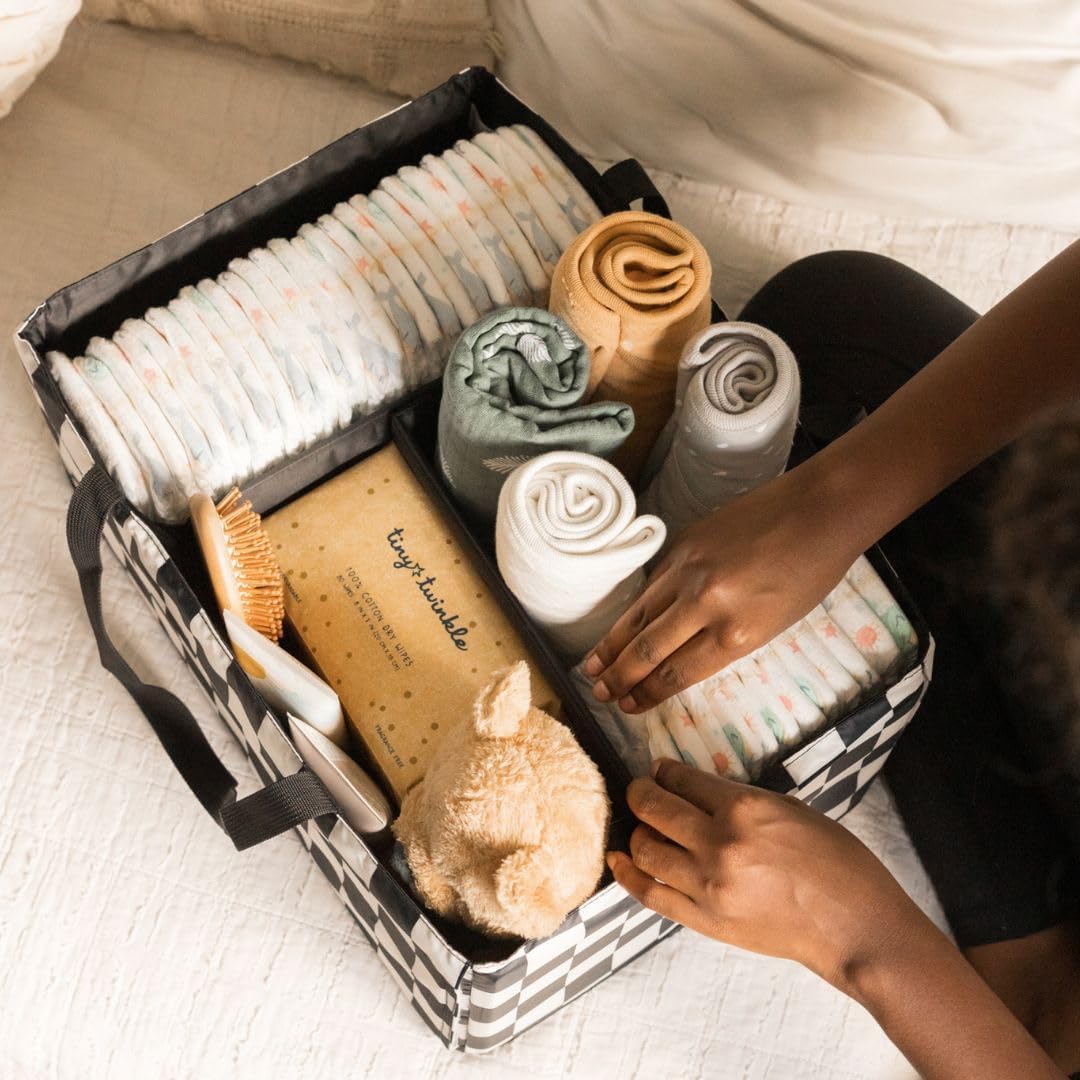 Diaper Caddy Organizer – Foldable Baby Storage Basket with Removable Divider | Waterproof & Mess-Proof Fabric, Portable Nursery Organizer for Newborn Essentials(Toile)