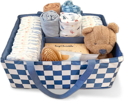 Diaper Caddy Organizer – Foldable Baby Storage Basket with Removable Divider | Waterproof & Mess-Proof Fabric, Portable Nursery Organizer for Newborn Essentials(Toile)
