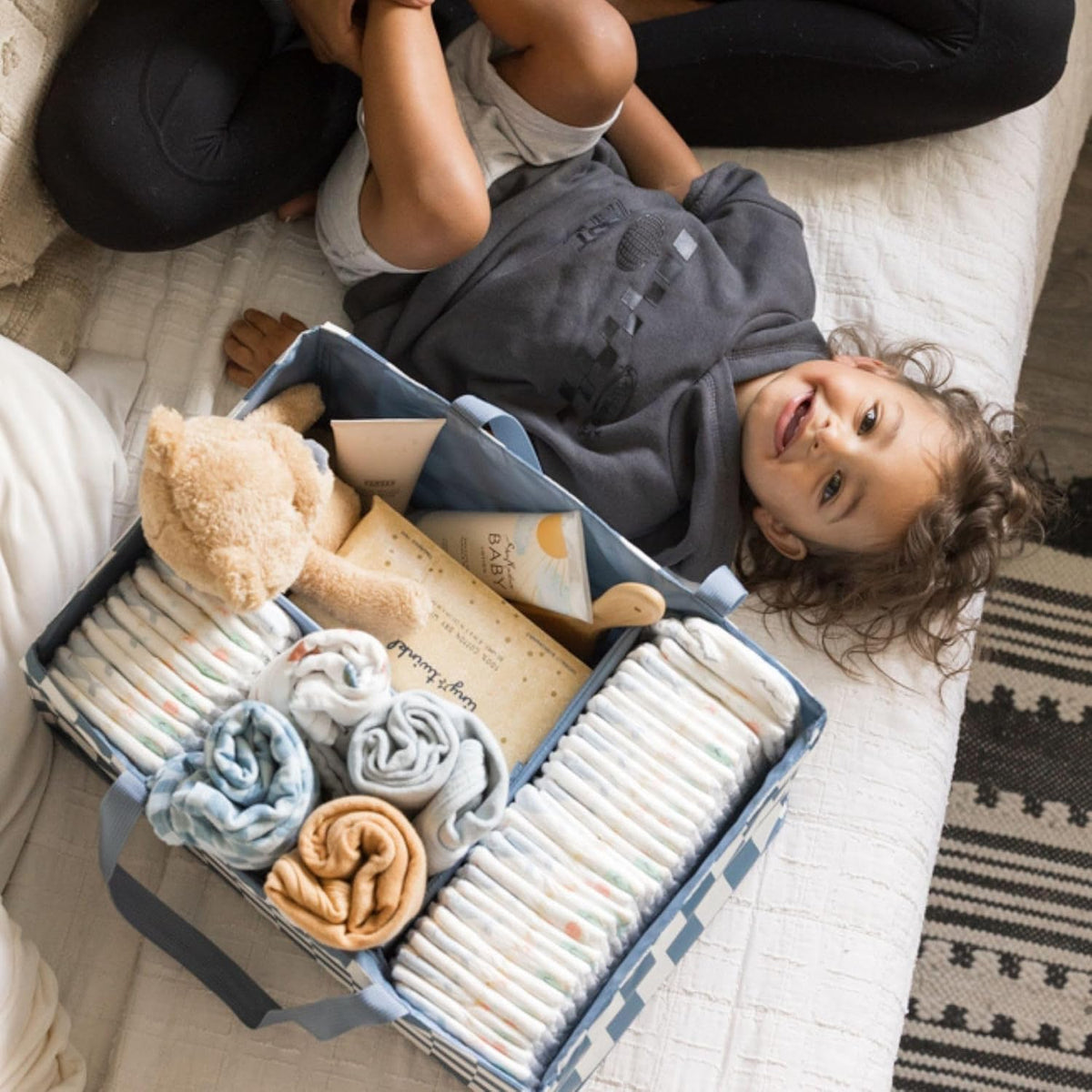 Diaper Caddy Organizer – Foldable Baby Storage Basket with Removable Divider | Waterproof & Mess-Proof Fabric, Portable Nursery Organizer for Newborn Essentials(Toile)