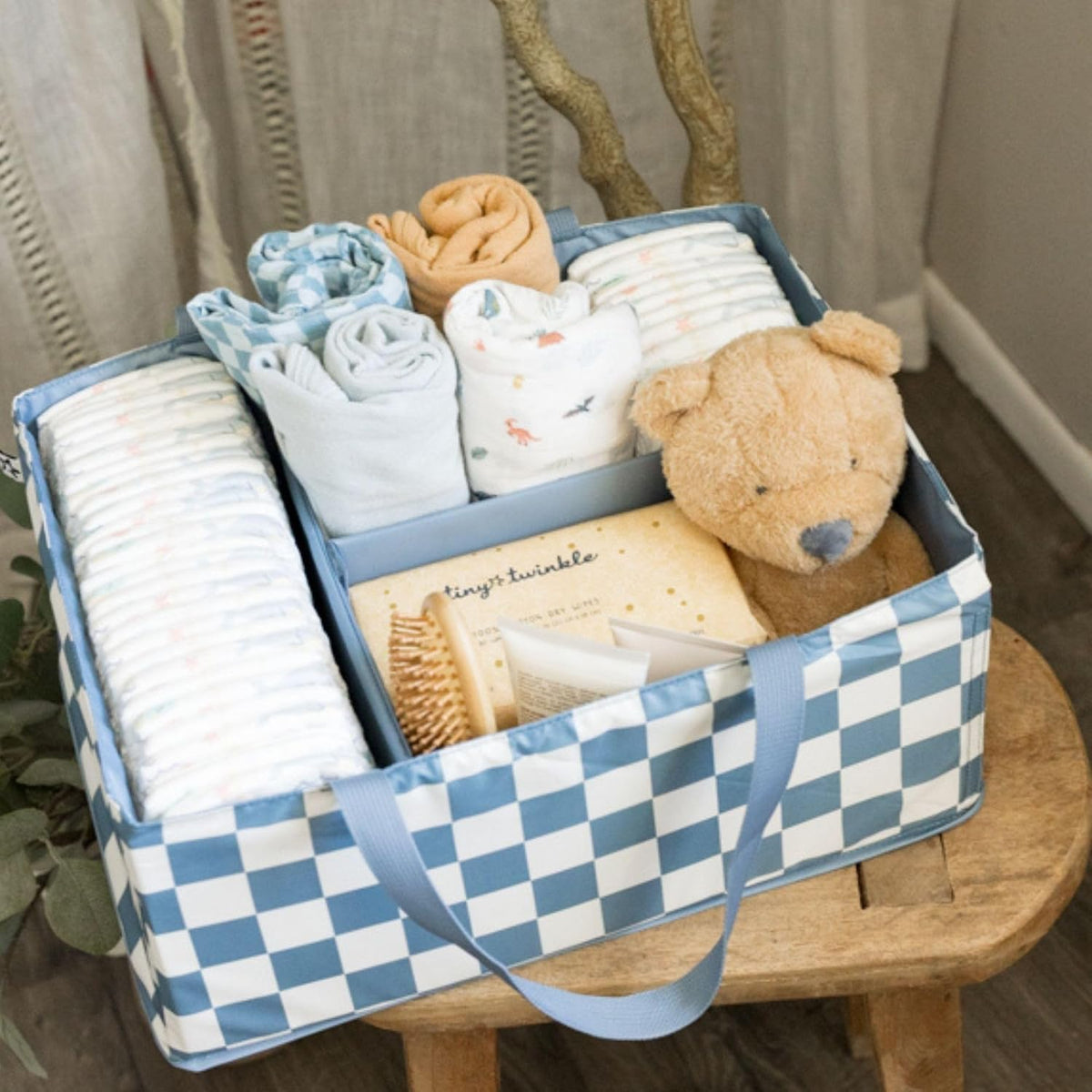 Diaper Caddy Organizer – Foldable Baby Storage Basket with Removable Divider | Waterproof & Mess-Proof Fabric, Portable Nursery Organizer for Newborn Essentials(Toile)