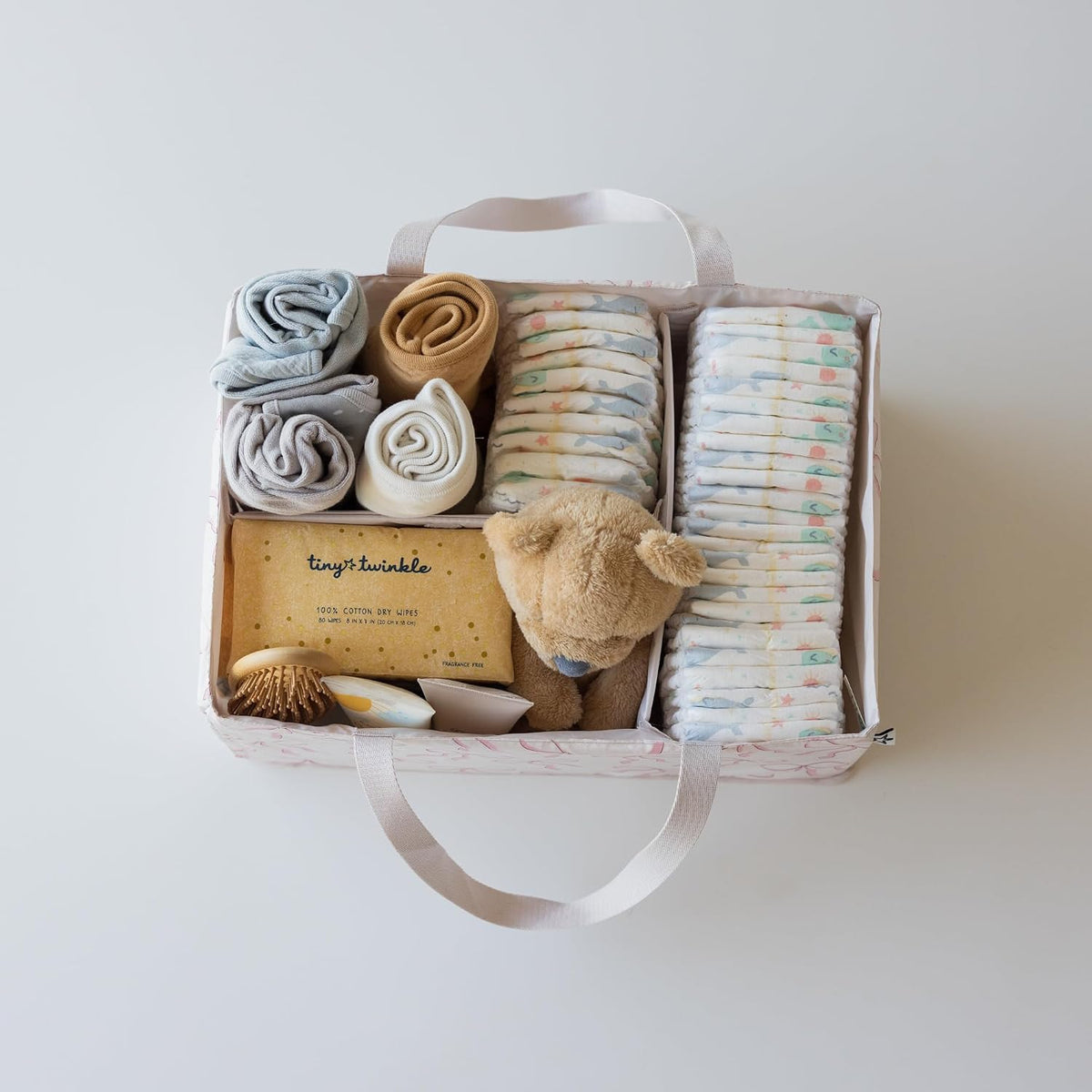 Diaper Caddy Organizer – Foldable Baby Storage Basket with Removable Divider | Waterproof & Mess-Proof Fabric, Portable Nursery Organizer for Newborn Essentials(Toile)