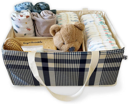 Diaper Caddy Organizer – Foldable Baby Storage Basket with Removable Divider | Waterproof & Mess-Proof Fabric, Portable Nursery Organizer for Newborn Essentials(Toile)