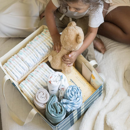 Diaper Caddy Organizer – Foldable Baby Storage Basket with Removable Divider | Waterproof & Mess-Proof Fabric, Portable Nursery Organizer for Newborn Essentials(Toile)