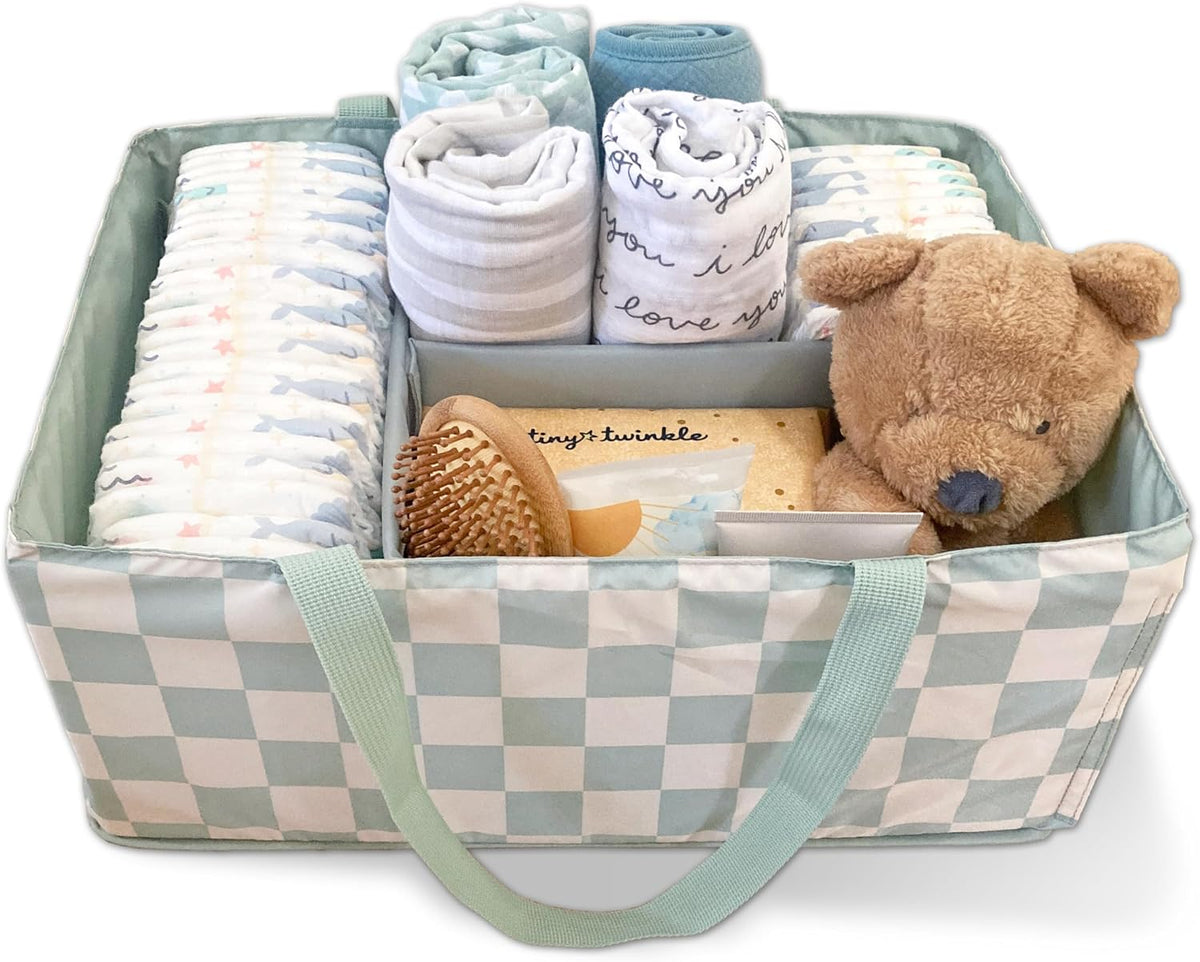 Diaper Caddy Organizer – Foldable Baby Storage Basket with Removable Divider | Waterproof & Mess-Proof Fabric, Portable Nursery Organizer for Newborn Essentials(Toile)