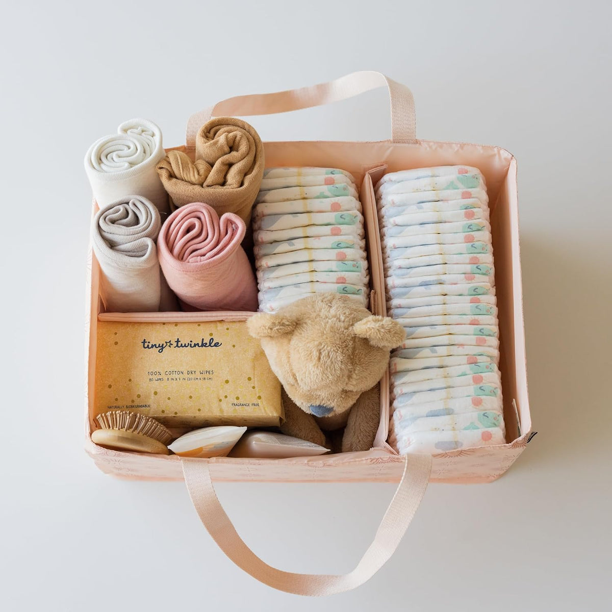 Diaper Caddy Organizer – Foldable Baby Storage Basket with Removable Divider | Waterproof & Mess-Proof Fabric, Portable Nursery Organizer for Newborn Essentials(Toile)