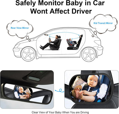 Baby Car Mirror, Safety Car Seat Mirror for Rear Facing Infant, Clear Wide View, 360°Rotation, Easily Observe the Baby Move, Secure, Shatterproof, Crash Tested and Certified (Black)