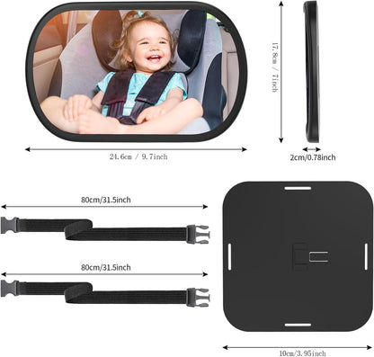 Baby Car Mirror, Safety Car Seat Mirror for Rear Facing Infant, Clear Wide View, 360°Rotation, Easily Observe the Baby Move, Secure, Shatterproof, Crash Tested and Certified (Black)