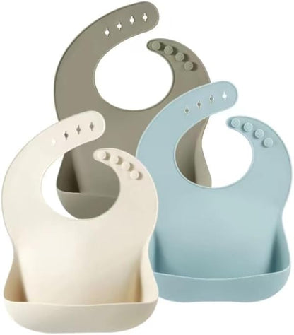 Set of 3 Silicone Baby Bibs Waterproof, Soft, Unisex, 10-72 Months