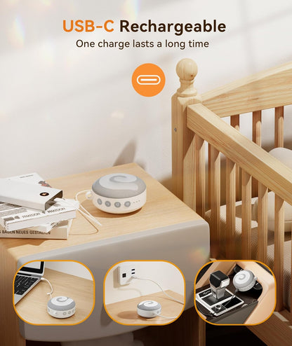 Portable Sound Machine Baby - D11 White Noise Machine for Baby Sleeping with Night Light, White Noise, Lullaby, Nature Sounds, Child Lock, USB Rechargeable Sound Machine for Travel Nursery