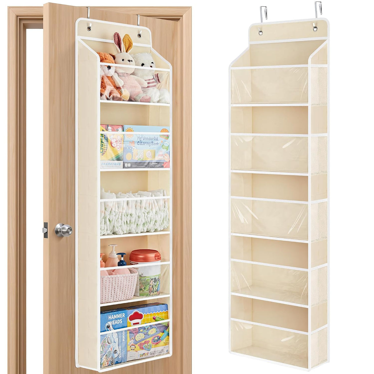 Over The Door Toy Storage Organizer w/Clear Window, Beige
