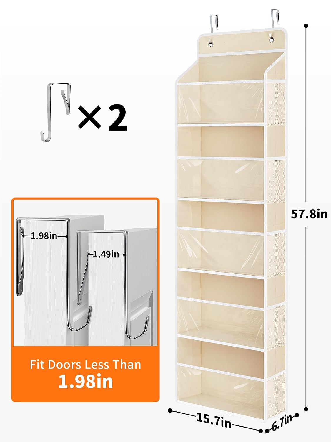 Over The Door Toy Storage Organizer w/Clear Window, Beige