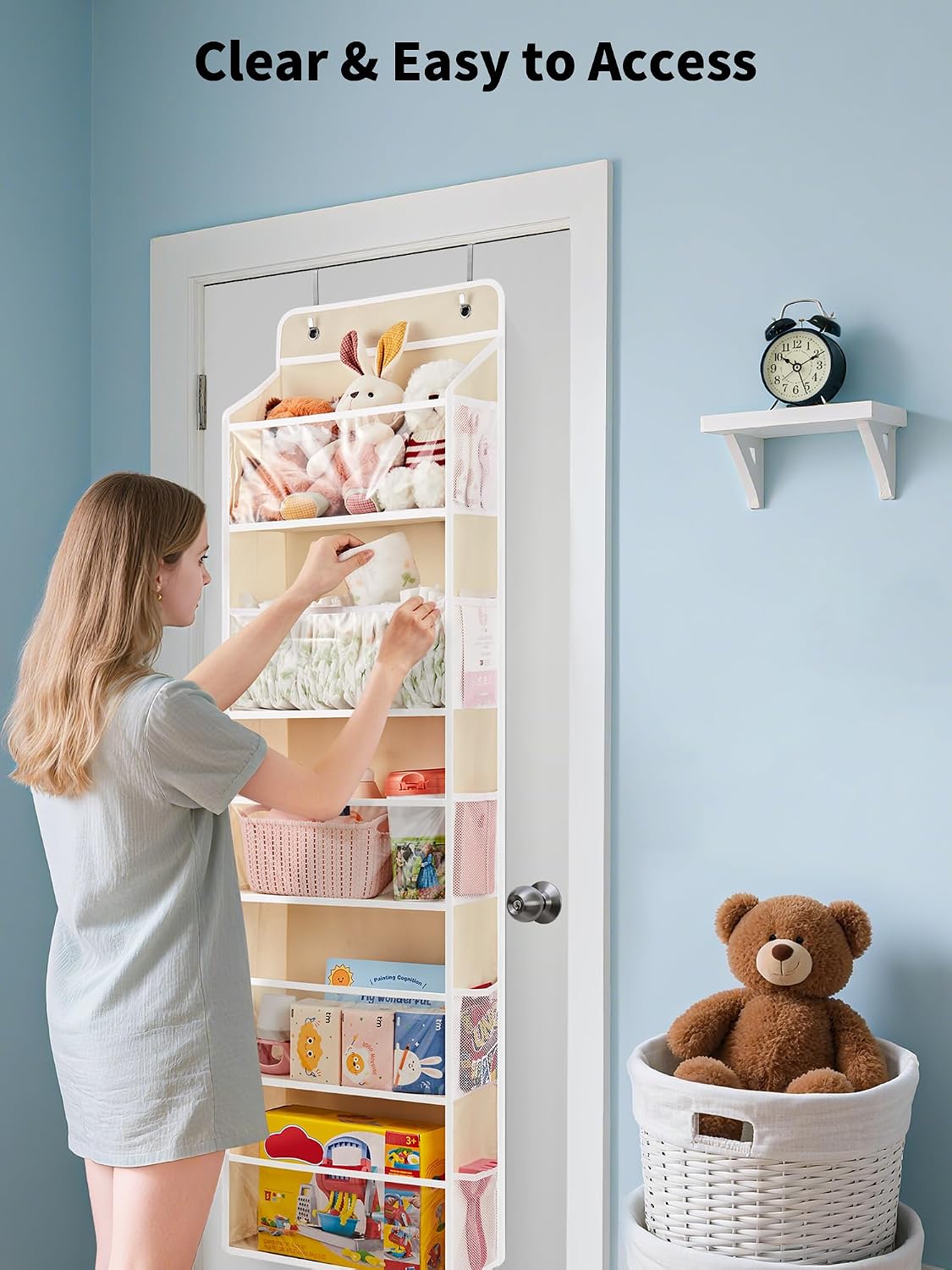 Over The Door Toy Storage Organizer w/Clear Window, Beige