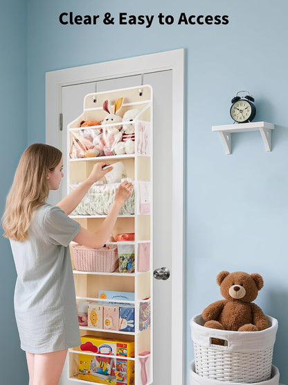Over The Door Toy Storage Organizer w/Clear Window, Beige