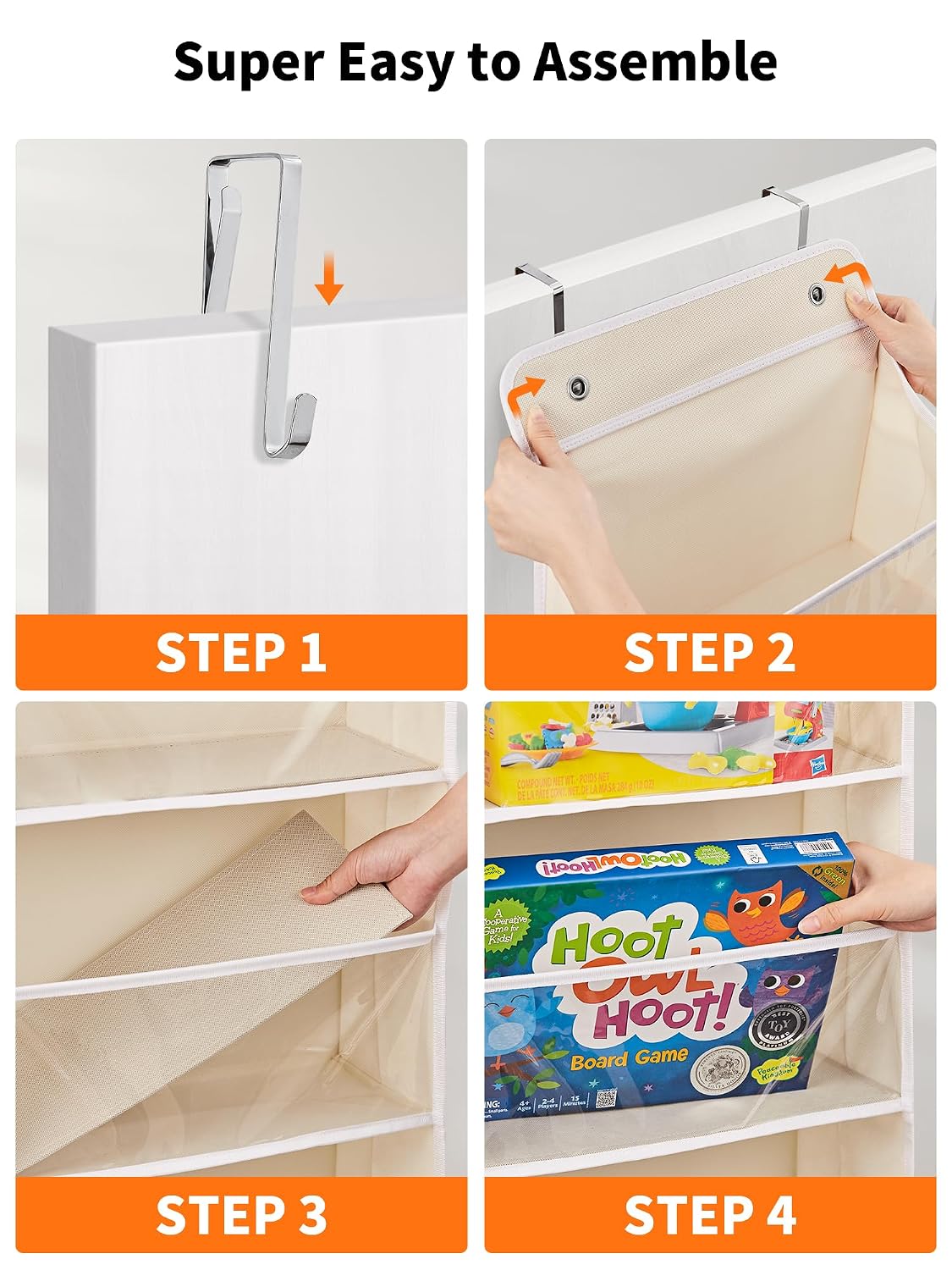 Over The Door Toy Storage Organizer w/Clear Window, Beige
