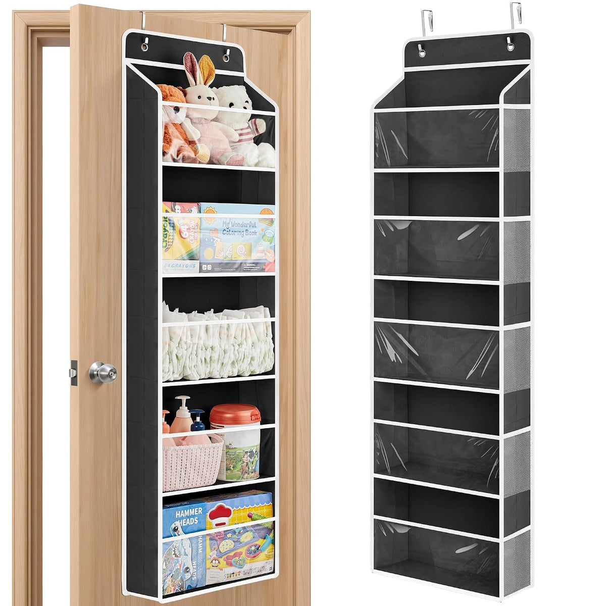 Over The Door Toy Storage Organizer w/Clear Window, Beige