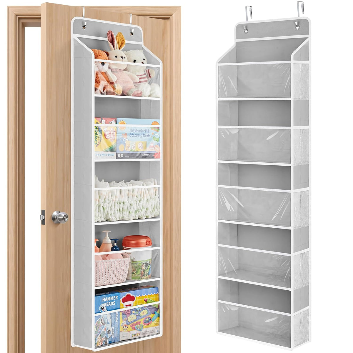 Over The Door Toy Storage Organizer w/Clear Window, Beige