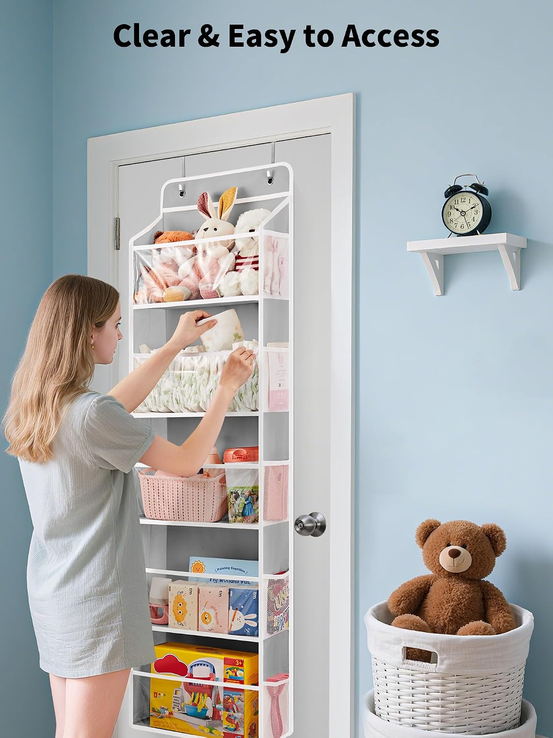 Over The Door Toy Storage Organizer w/Clear Window, Beige