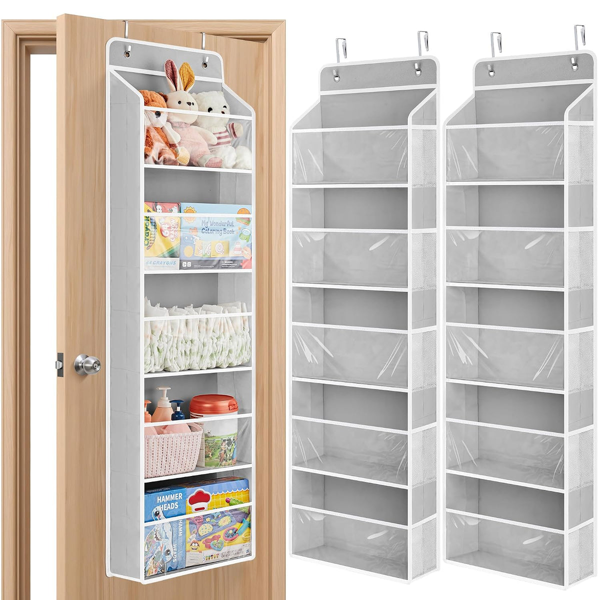 Over The Door Toy Storage Organizer w/Clear Window, Beige