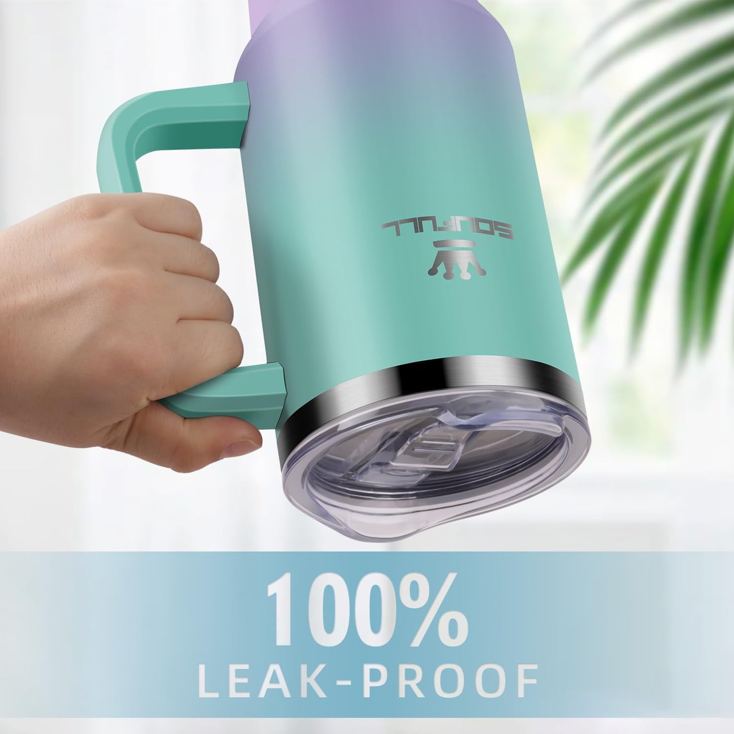 40 oz Tumbler with Handle and Straw Lid, 100% Leak-proof, GreenPurple | Stainless Steel Insulated Travel Coffee Cup, Keeps Cold 34Hrs or Hot 10Hrs, Dishwasher Safe