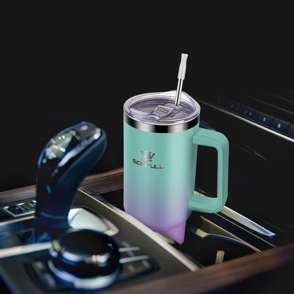 40 oz Tumbler with Handle and Straw Lid, 100% Leak-proof, GreenPurple | Stainless Steel Insulated Travel Coffee Cup, Keeps Cold 34Hrs or Hot 10Hrs, Dishwasher Safe