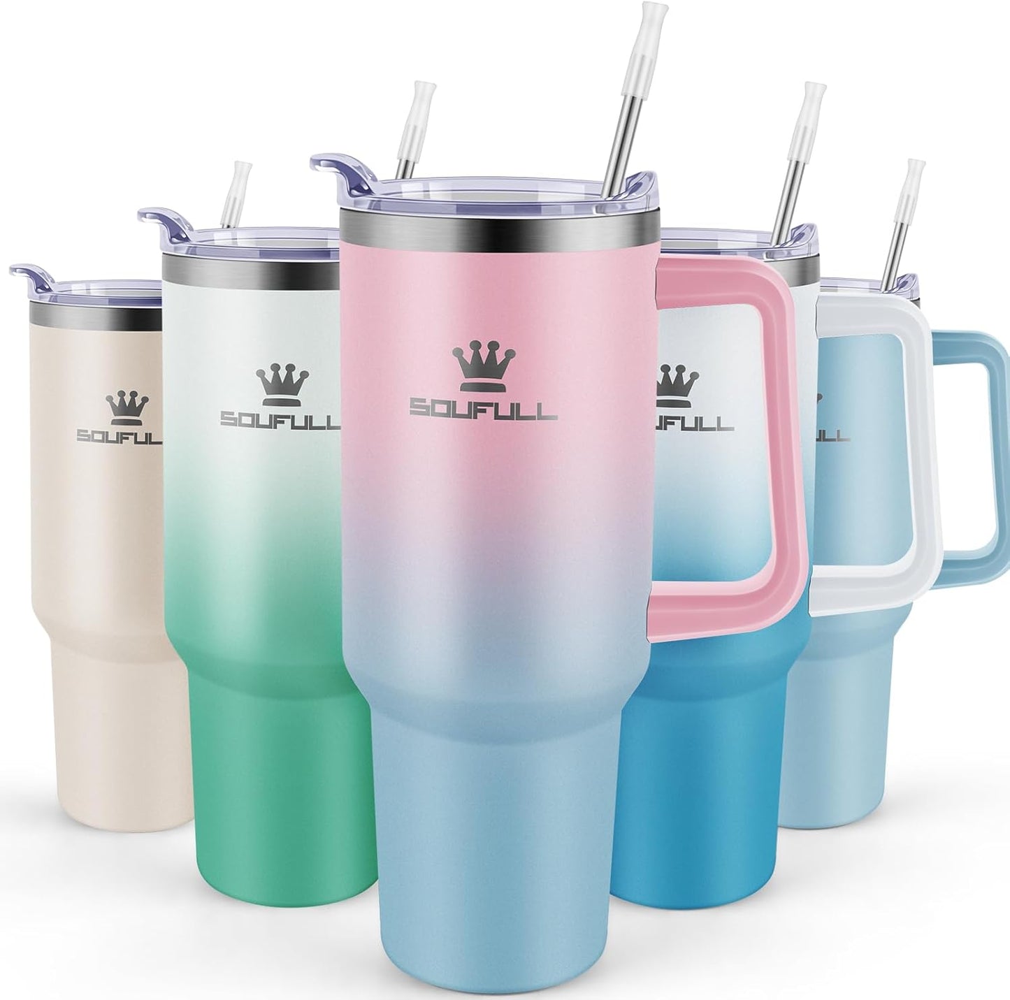 40 oz Tumbler with Handle and Straw Lid, 100% Leak-proof, GreenPurple | Stainless Steel Insulated Travel Coffee Cup, Keeps Cold 34Hrs or Hot 10Hrs, Dishwasher Safe