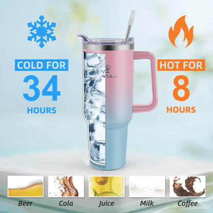 40 oz Tumbler with Handle and Straw Lid, 100% Leak-proof, GreenPurple | Stainless Steel Insulated Travel Coffee Cup, Keeps Cold 34Hrs or Hot 10Hrs, Dishwasher Safe