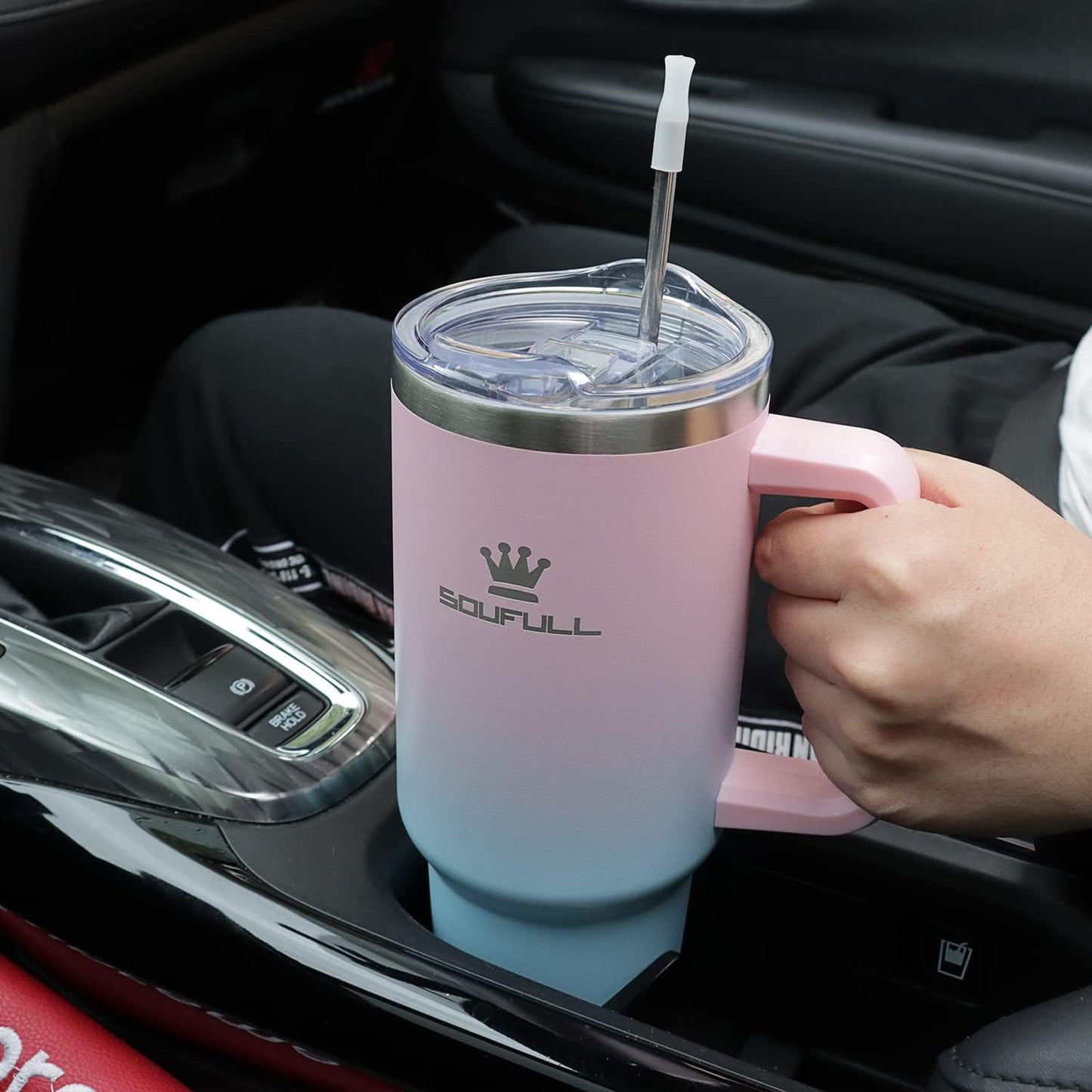 40 oz Tumbler with Handle and Straw Lid, 100% Leak-proof, GreenPurple | Stainless Steel Insulated Travel Coffee Cup, Keeps Cold 34Hrs or Hot 10Hrs, Dishwasher Safe