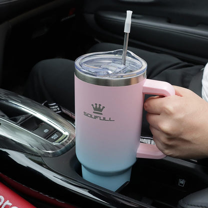 40 oz Tumbler with Handle and Straw Lid, 100% Leak-proof, GreenPurple | Stainless Steel Insulated Travel Coffee Cup, Keeps Cold 34Hrs or Hot 10Hrs, Dishwasher Safe