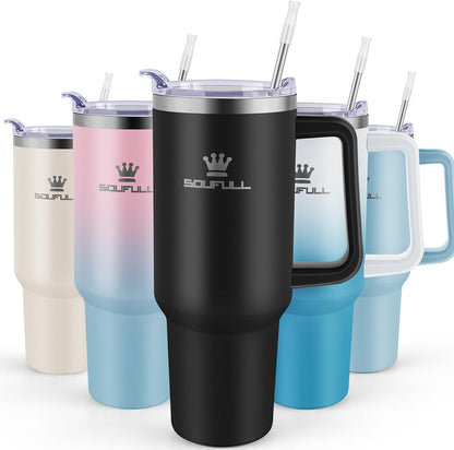 40 oz Tumbler with Handle and Straw Lid, 100% Leak-proof, GreenPurple | Stainless Steel Insulated Travel Coffee Cup, Keeps Cold 34Hrs or Hot 10Hrs, Dishwasher Safe