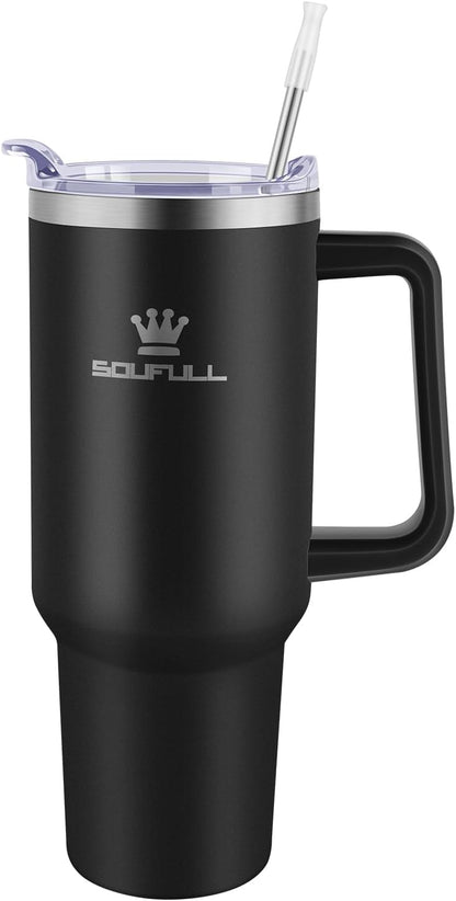 40 oz Tumbler with Handle and Straw Lid, 100% Leak-proof, GreenPurple | Stainless Steel Insulated Travel Coffee Cup, Keeps Cold 34Hrs or Hot 10Hrs, Dishwasher Safe
