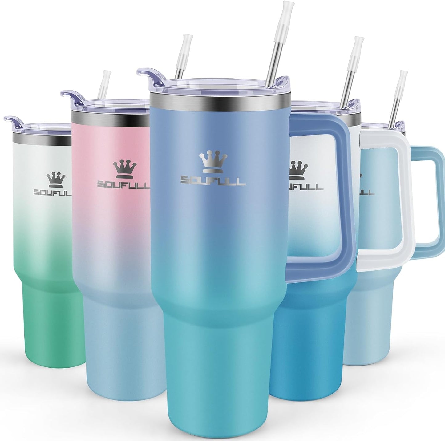 40 oz Tumbler with Handle and Straw Lid, 100% Leak-proof, GreenPurple | Stainless Steel Insulated Travel Coffee Cup, Keeps Cold 34Hrs or Hot 10Hrs, Dishwasher Safe