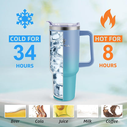 40 oz Tumbler with Handle and Straw Lid, 100% Leak-proof, GreenPurple | Stainless Steel Insulated Travel Coffee Cup, Keeps Cold 34Hrs or Hot 10Hrs, Dishwasher Safe