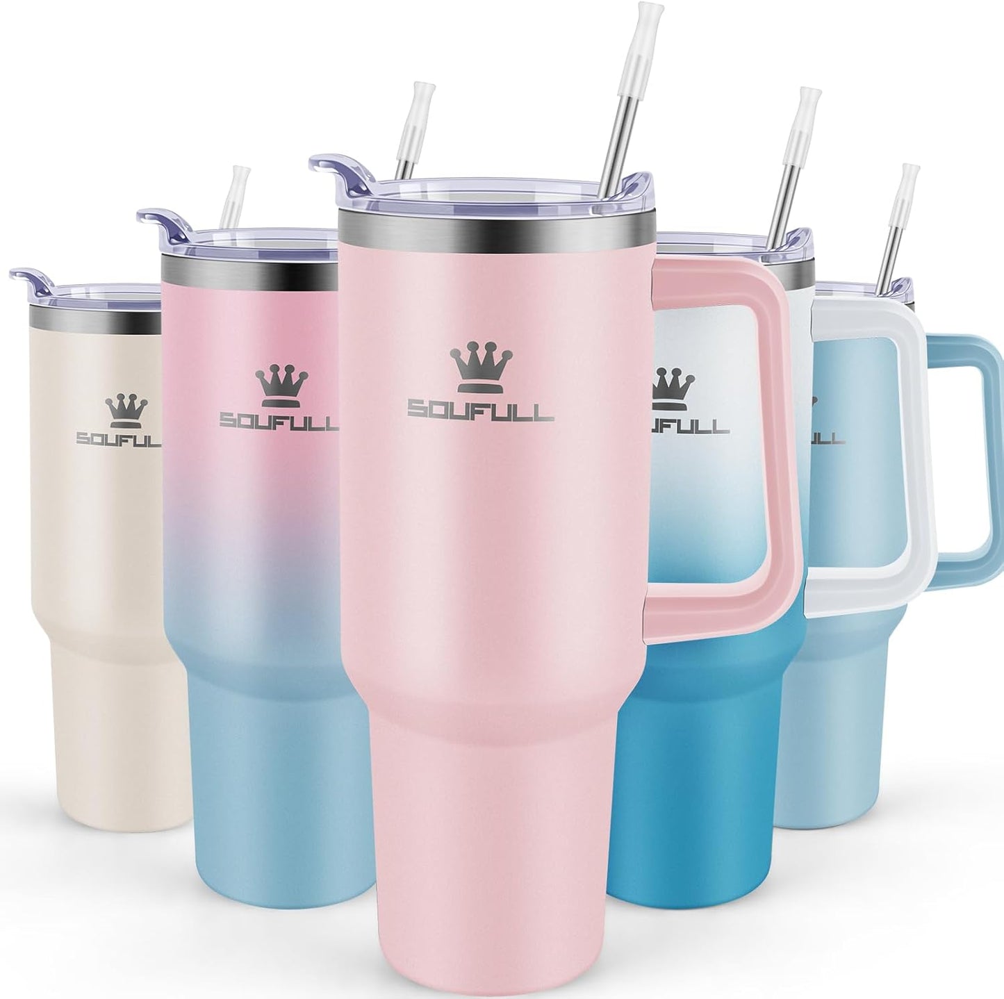 40 oz Tumbler with Handle and Straw Lid, 100% Leak-proof, GreenPurple | Stainless Steel Insulated Travel Coffee Cup, Keeps Cold 34Hrs or Hot 10Hrs, Dishwasher Safe