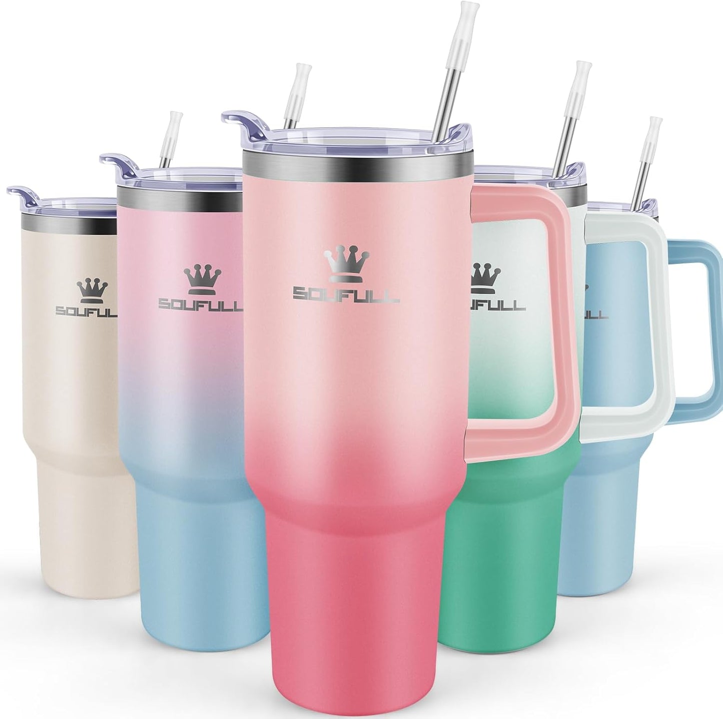 40 oz Tumbler with Handle and Straw Lid, 100% Leak-proof, GreenPurple | Stainless Steel Insulated Travel Coffee Cup, Keeps Cold 34Hrs or Hot 10Hrs, Dishwasher Safe