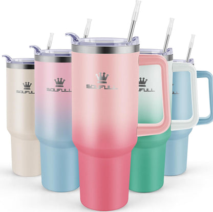 40 oz Tumbler with Handle and Straw Lid, 100% Leak-proof, GreenPurple | Stainless Steel Insulated Travel Coffee Cup, Keeps Cold 34Hrs or Hot 10Hrs, Dishwasher Safe