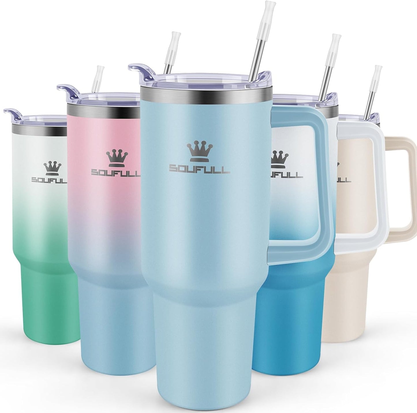 40 oz Tumbler with Handle and Straw Lid, 100% Leak-proof, GreenPurple | Stainless Steel Insulated Travel Coffee Cup, Keeps Cold 34Hrs or Hot 10Hrs, Dishwasher Safe