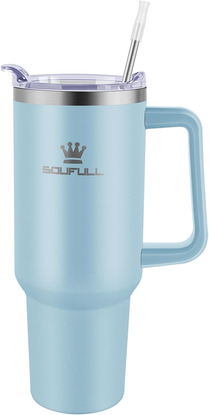 40 oz Tumbler with Handle and Straw Lid, 100% Leak-proof, GreenPurple | Stainless Steel Insulated Travel Coffee Cup, Keeps Cold 34Hrs or Hot 10Hrs, Dishwasher Safe