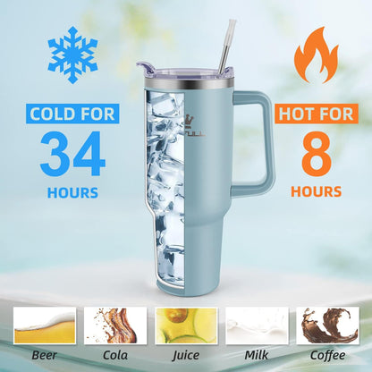 40 oz Tumbler with Handle and Straw Lid, 100% Leak-proof, GreenPurple | Stainless Steel Insulated Travel Coffee Cup, Keeps Cold 34Hrs or Hot 10Hrs, Dishwasher Safe