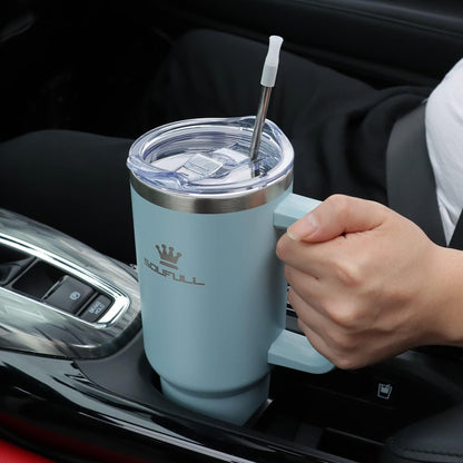 40 oz Tumbler with Handle and Straw Lid, 100% Leak-proof, GreenPurple | Stainless Steel Insulated Travel Coffee Cup, Keeps Cold 34Hrs or Hot 10Hrs, Dishwasher Safe