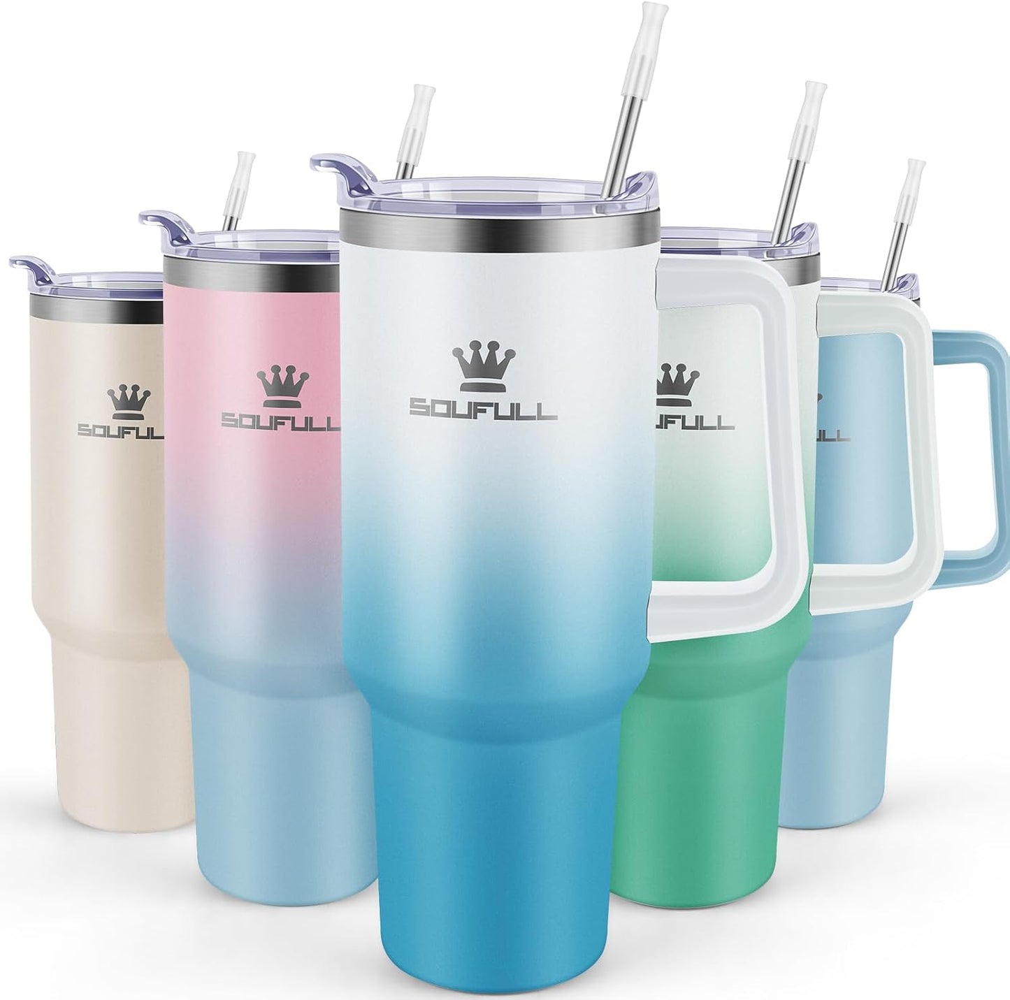 40 oz Tumbler with Handle and Straw Lid, 100% Leak-proof, GreenPurple | Stainless Steel Insulated Travel Coffee Cup, Keeps Cold 34Hrs or Hot 10Hrs, Dishwasher Safe