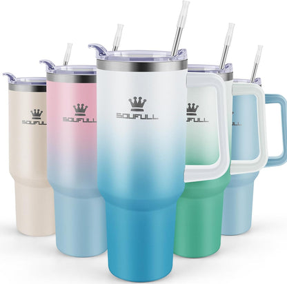 40 oz Tumbler with Handle and Straw Lid, 100% Leak-proof, GreenPurple | Stainless Steel Insulated Travel Coffee Cup, Keeps Cold 34Hrs or Hot 10Hrs, Dishwasher Safe