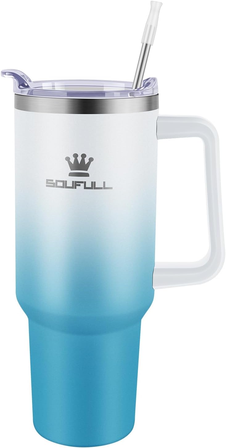 40 oz Tumbler with Handle and Straw Lid, 100% Leak-proof, GreenPurple | Stainless Steel Insulated Travel Coffee Cup, Keeps Cold 34Hrs or Hot 10Hrs, Dishwasher Safe