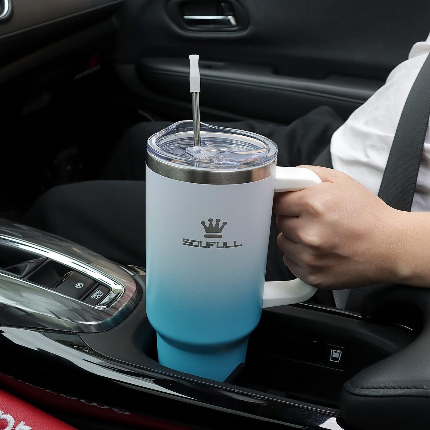 40 oz Tumbler with Handle and Straw Lid, 100% Leak-proof, GreenPurple | Stainless Steel Insulated Travel Coffee Cup, Keeps Cold 34Hrs or Hot 10Hrs, Dishwasher Safe