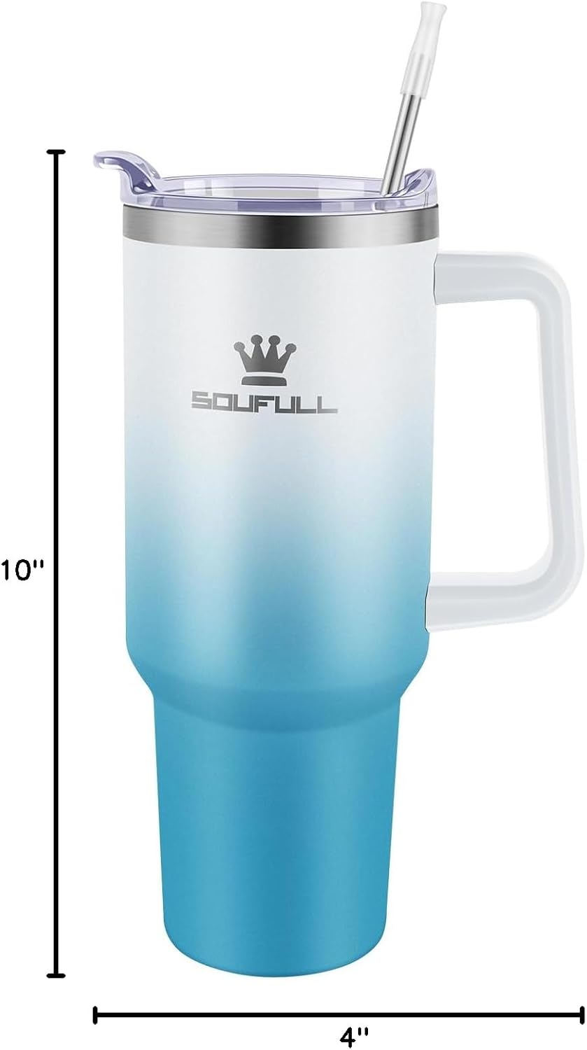 40 oz Tumbler with Handle and Straw Lid, 100% Leak-proof, GreenPurple | Stainless Steel Insulated Travel Coffee Cup, Keeps Cold 34Hrs or Hot 10Hrs, Dishwasher Safe