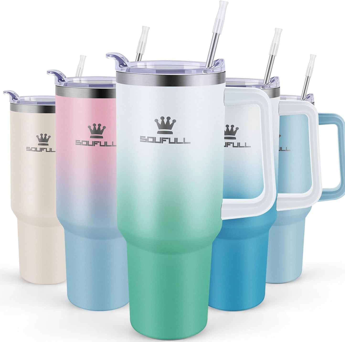 40 oz Tumbler with Handle and Straw Lid, 100% Leak-proof, GreenPurple | Stainless Steel Insulated Travel Coffee Cup, Keeps Cold 34Hrs or Hot 10Hrs, Dishwasher Safe